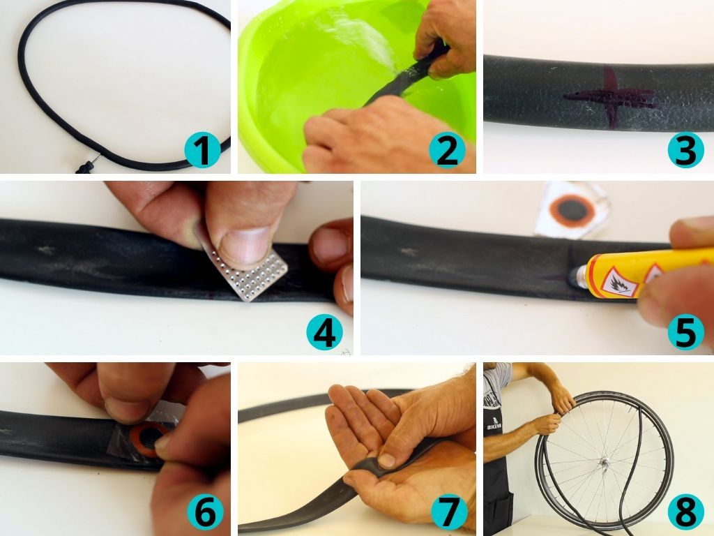 Etapes de la pose d'une rustine