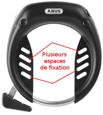 Différents espaces de montage d'un antivol de cadre de velo