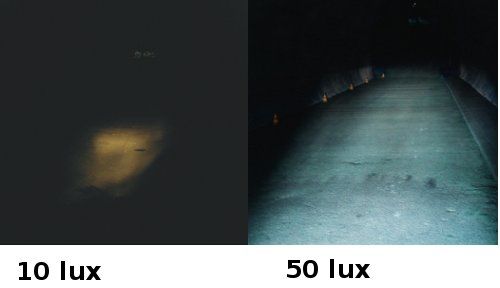 Comparaison entre 10 et 50 lux