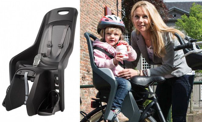 Mise en situation du siège vélo Bubbly Maxi + Polisport sur porte-bagages