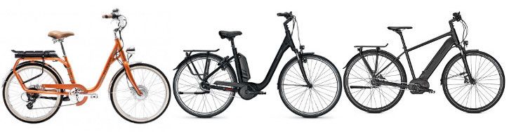 Vélos avec batteries à différentes positions