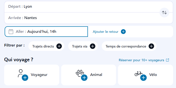 Vous devez ajouter le vélo dès la réservation pour un Intercités ou un TGV, en cliquant sur le bouton 